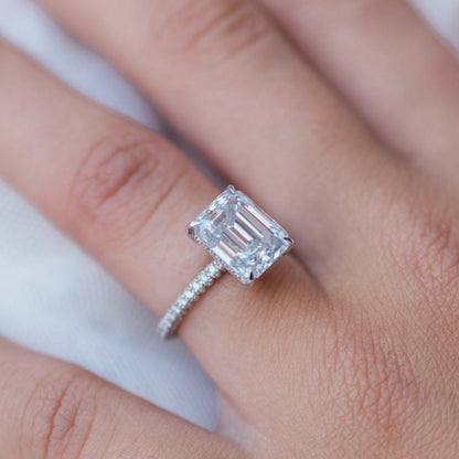 Emerald Cut Moissanite Diamond Ring