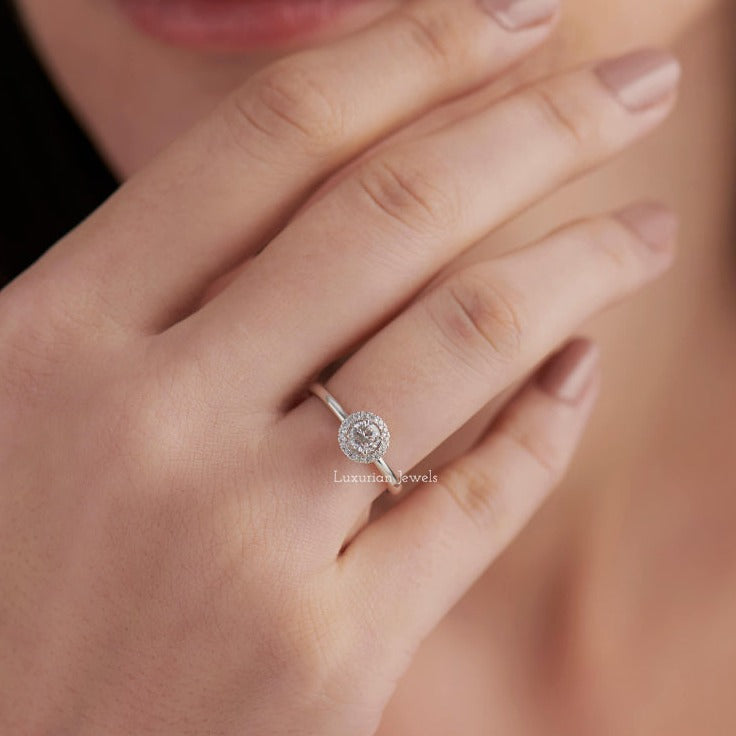 Round Cut Lab Grown Diamond Hidden Halo Ring