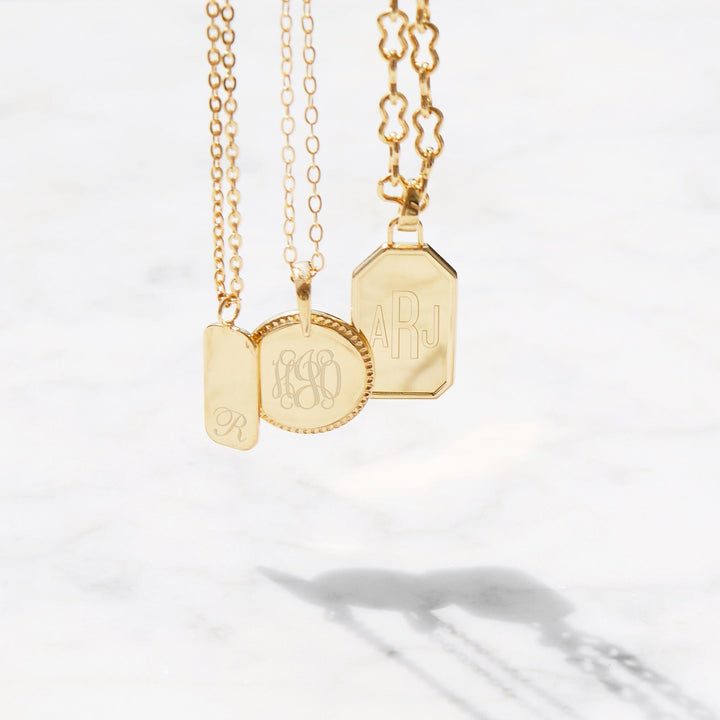 18K Solid Gold Initial Monogram Disc Necklace