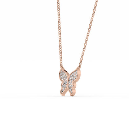 14k Gold Pave Diamond Butterfly Pendant Necklace