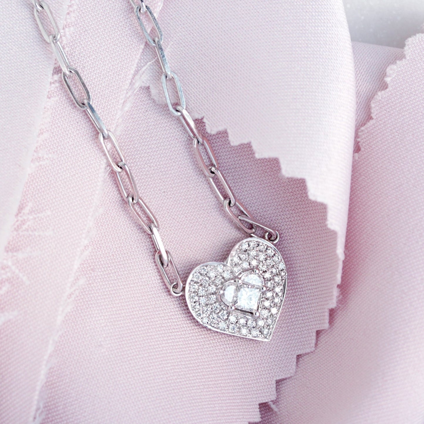 2.06 CT Multi Princess Cut Double Halo Heart Diamond Necklace