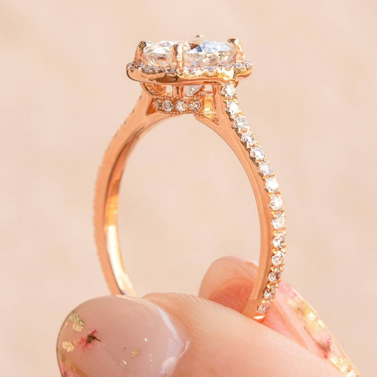 Oval Cut Hidden Halo  Ring