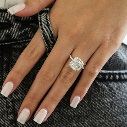 Cushion Cut Solitaire Accent Halo Engagement Ring