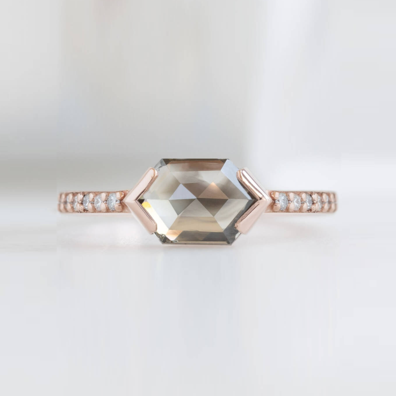 Salt And Pepper Hexagon Cut Diamond Ring