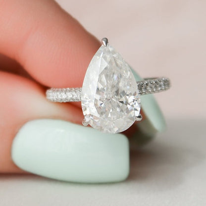 White Gold Pear Cut Hidden Halo Diamond Ring