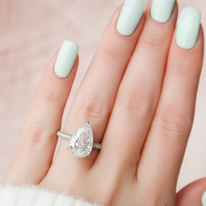 White Gold Pear Cut Hidden Halo Diamond Ring