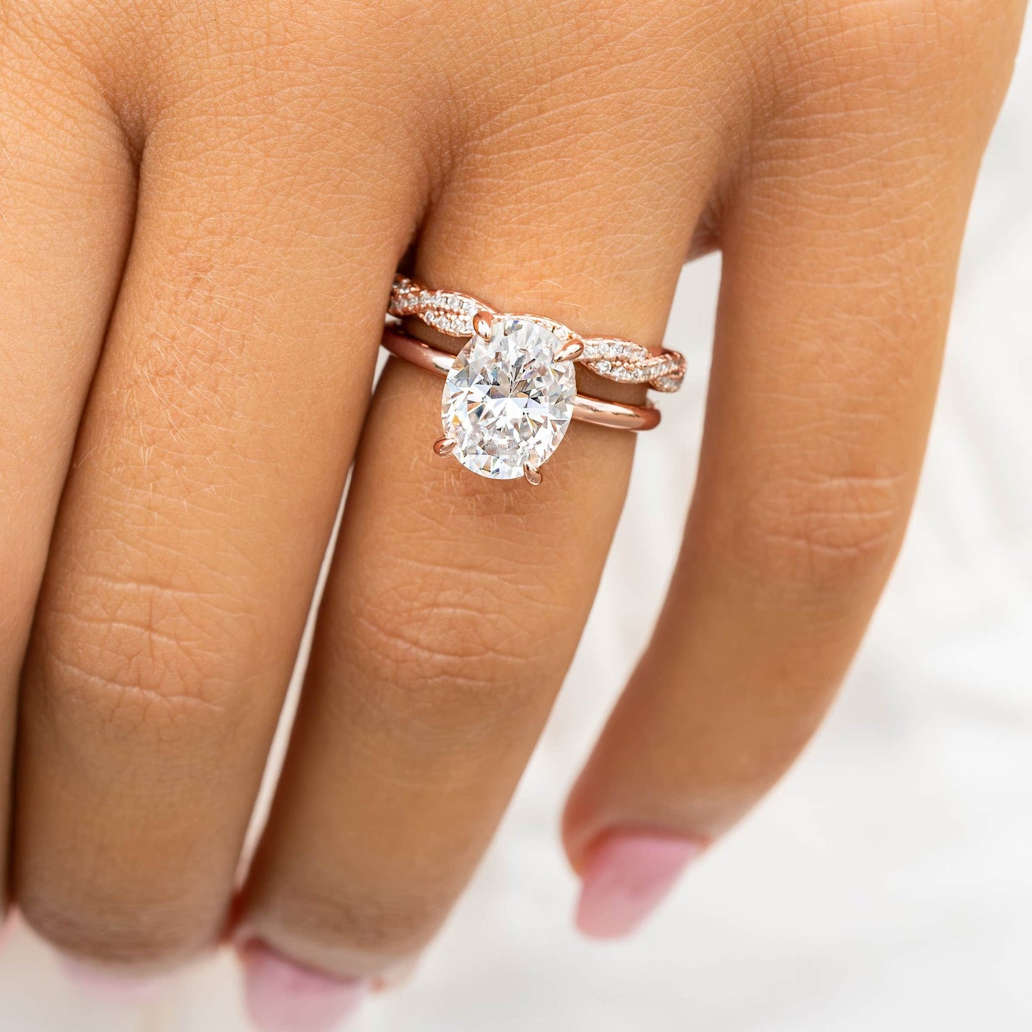 10K Oval Cut Diamond Hidden Halo Bridal Ring