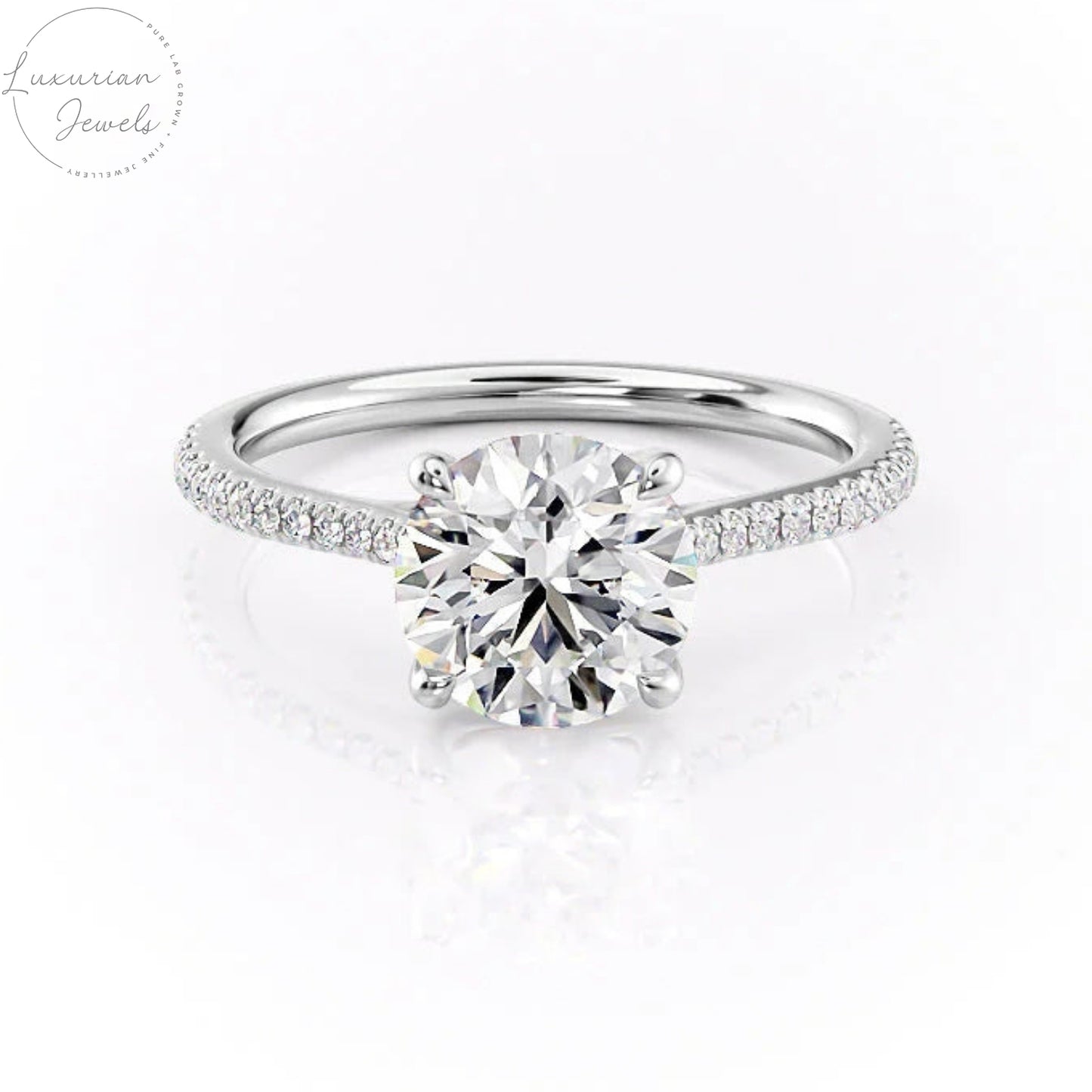 14K Round Cut Solitaire Accent Diamond Ring