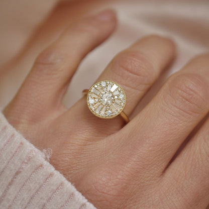 Straight Baguette And Round Cut Cluster Bridal Ring