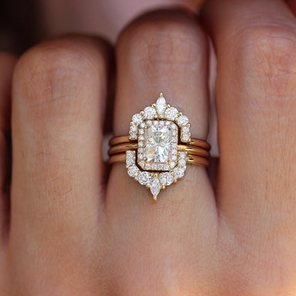 Radiant Cut Halo Eternity Bridal Engagement Ring