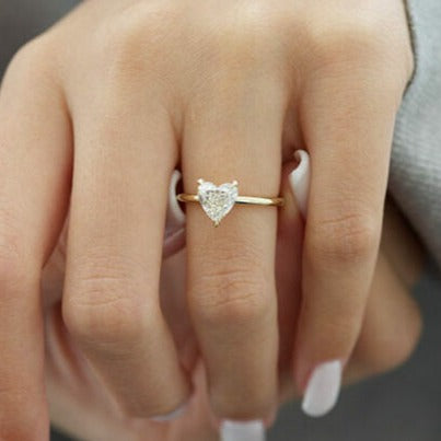 18K Heart Cut Lab Diamond Solitaire Ring