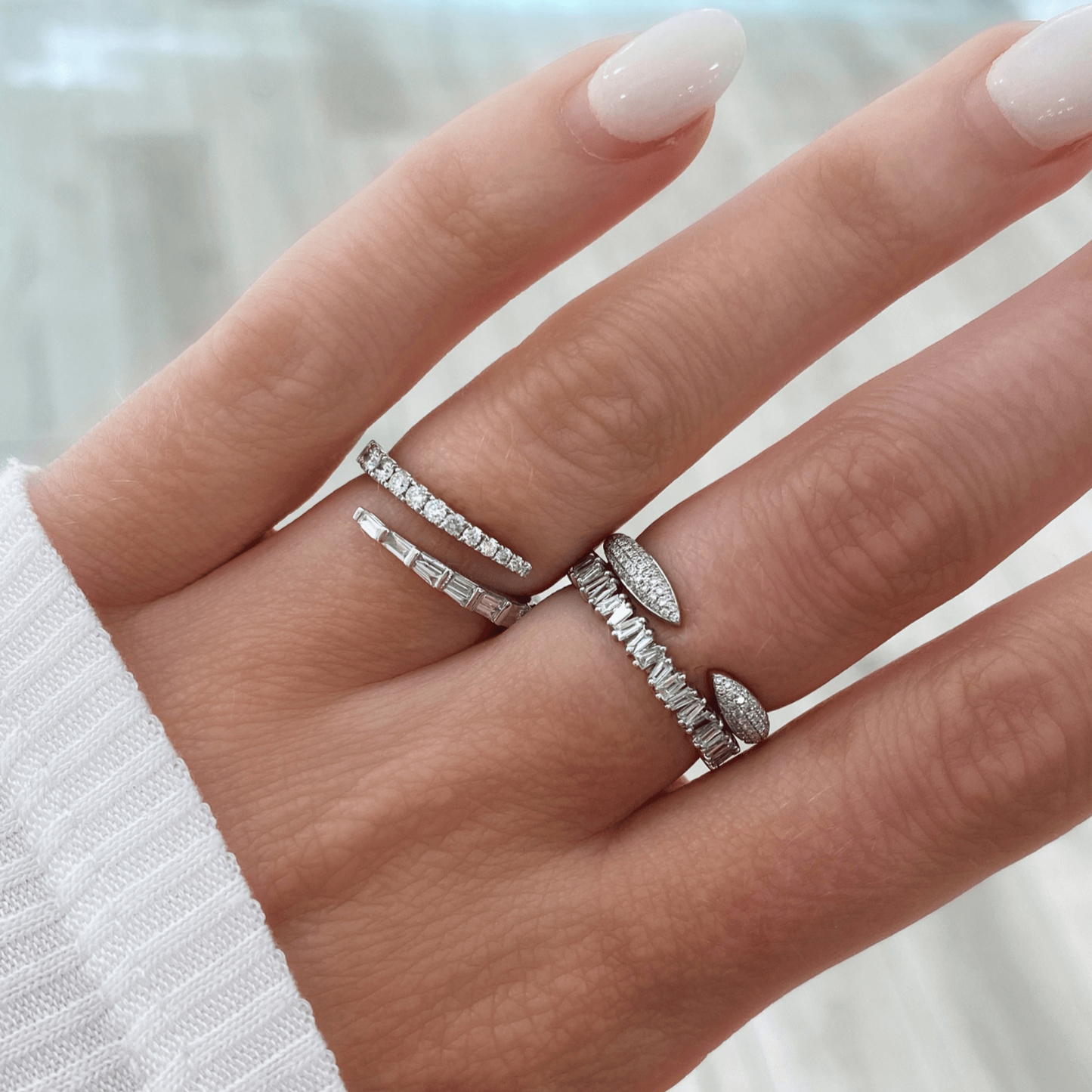 Round And Baguette Half Eternity Wrap Ring