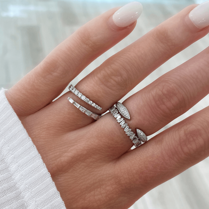 Round And Baguette Half Eternity Wrap Ring