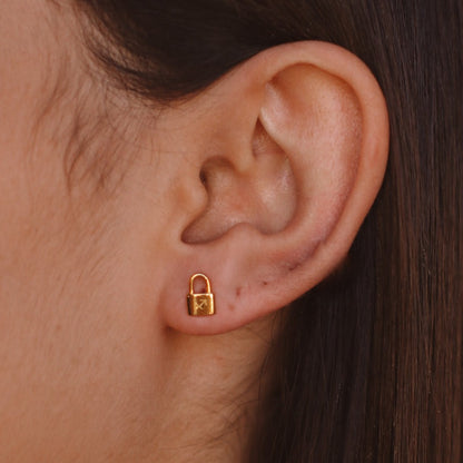 Engraved Small Padlock Stud Earrings by Luxurian Jewels