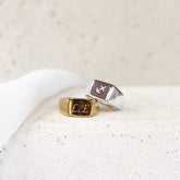 Yellow Gold Initials Letters Signet Ring