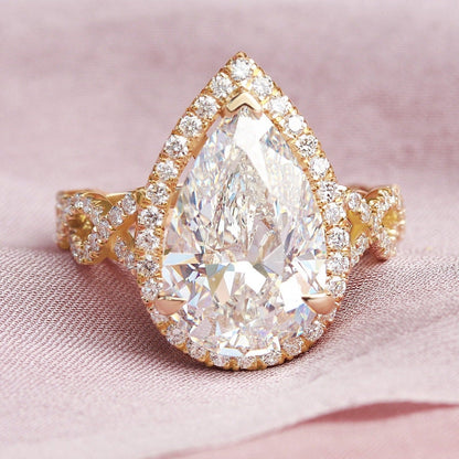 5.00 CT Pear Cut Halo Crossover Bridal Ring