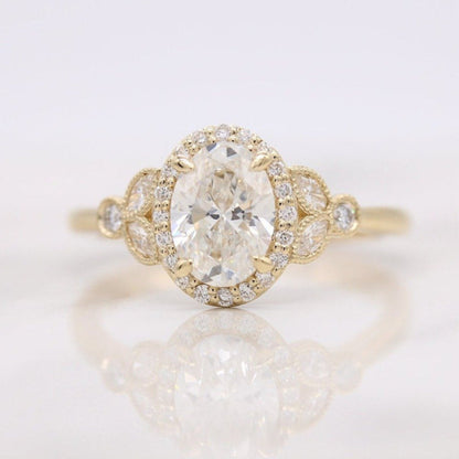 14K Oval Cut Solitaire Accent Halo Ring