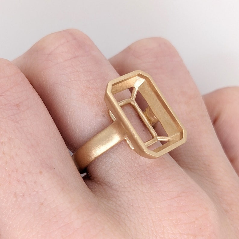 18K Solid Gold Emerald Shape Semi Mount Ring