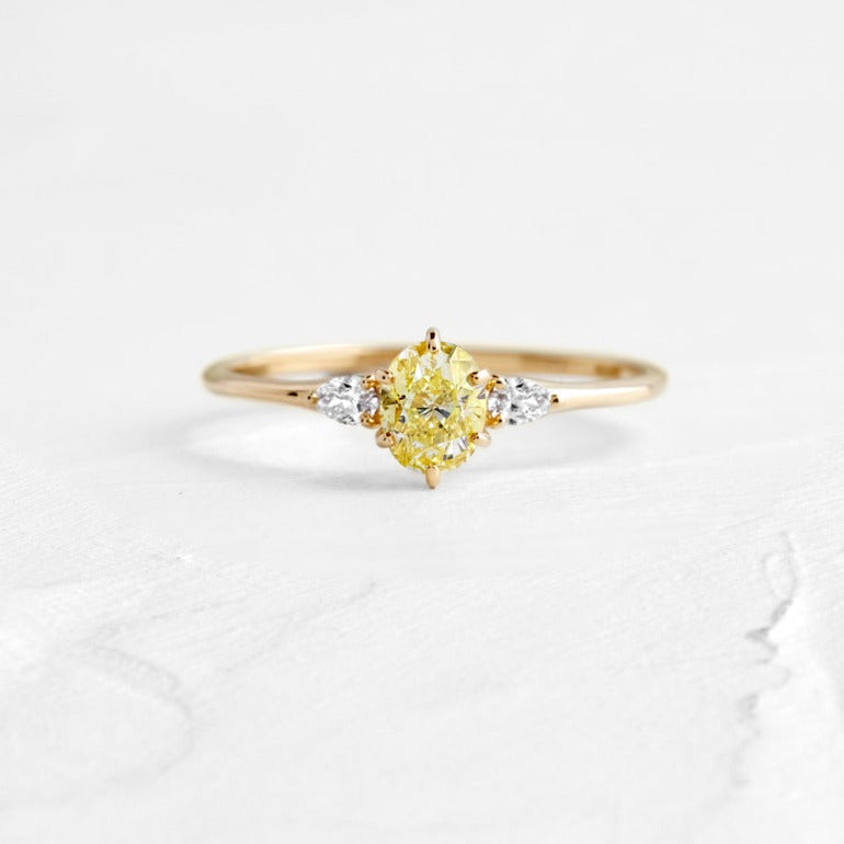 Fancy Yellow Oval Engagement Ring Three Stone Labgrown Diamond Ring