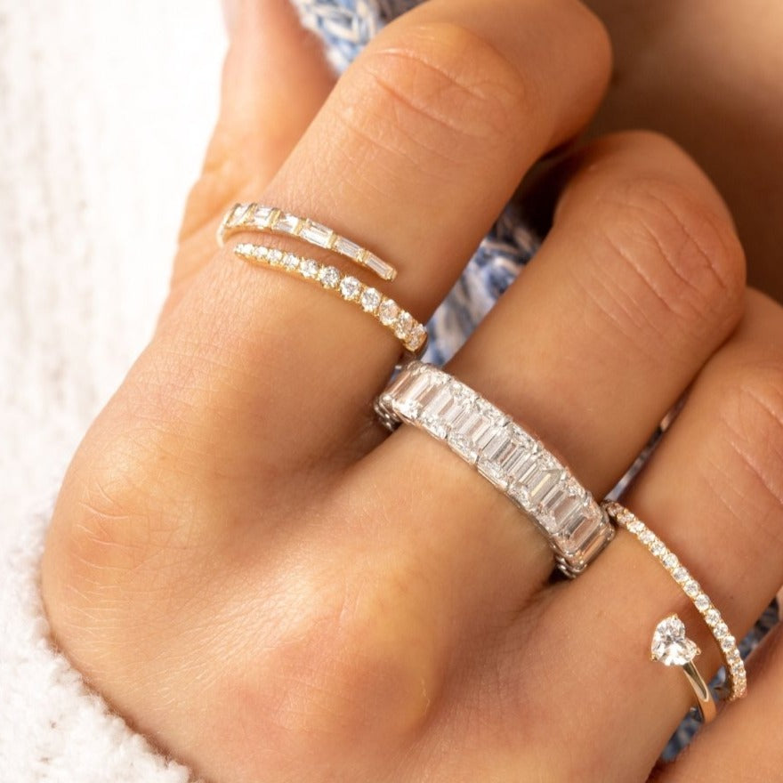 Round And Baguette Half Eternity Wrap Ring