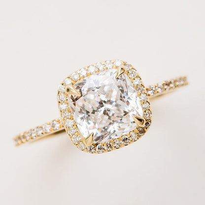 14K Cushion Cut Halo Diamond Engagement Ring