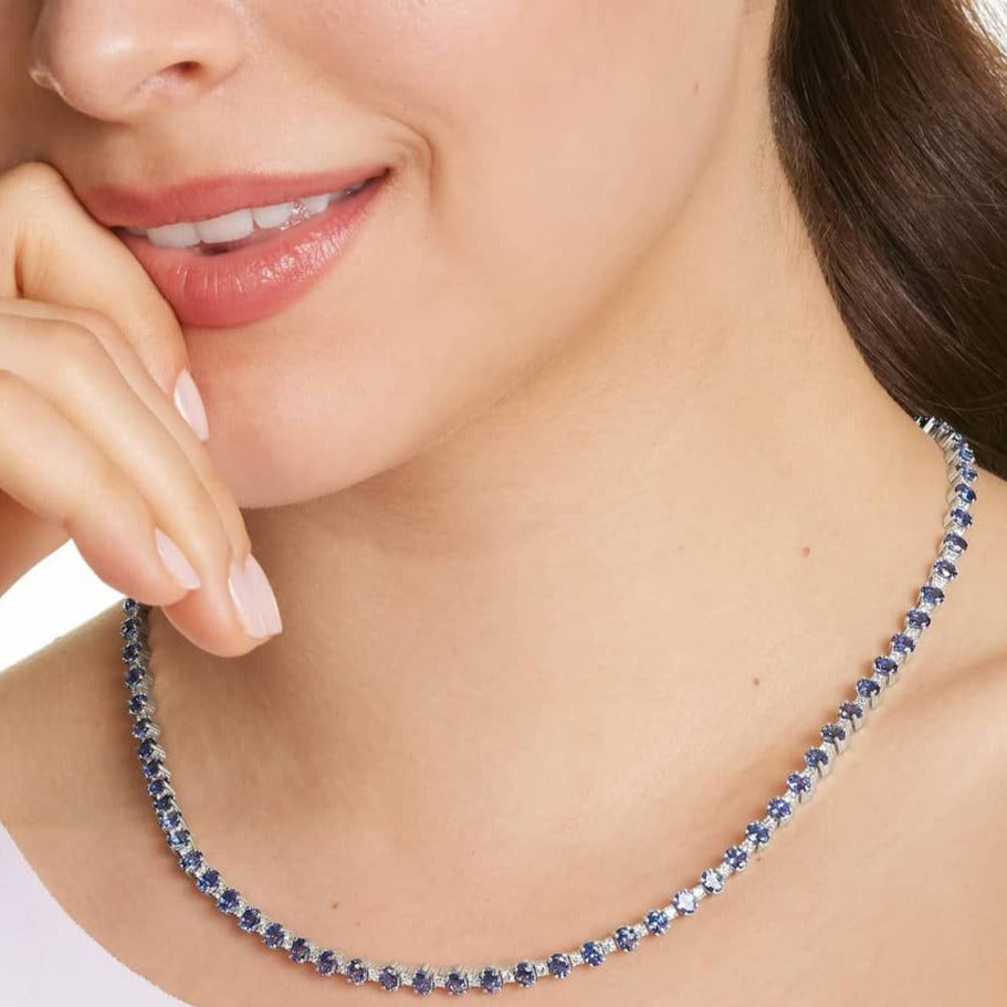 Vivid Blue Oval Cut Lab Grown Diamond Tennis Necklace