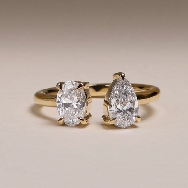 3.25 CT Pear And Oval Shaped Toi Et Moi Diamond Ring