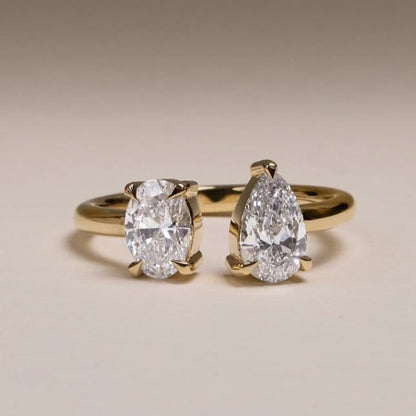 3.25 CT Pear And Oval Shaped Toi Et Moi Diamond Ring