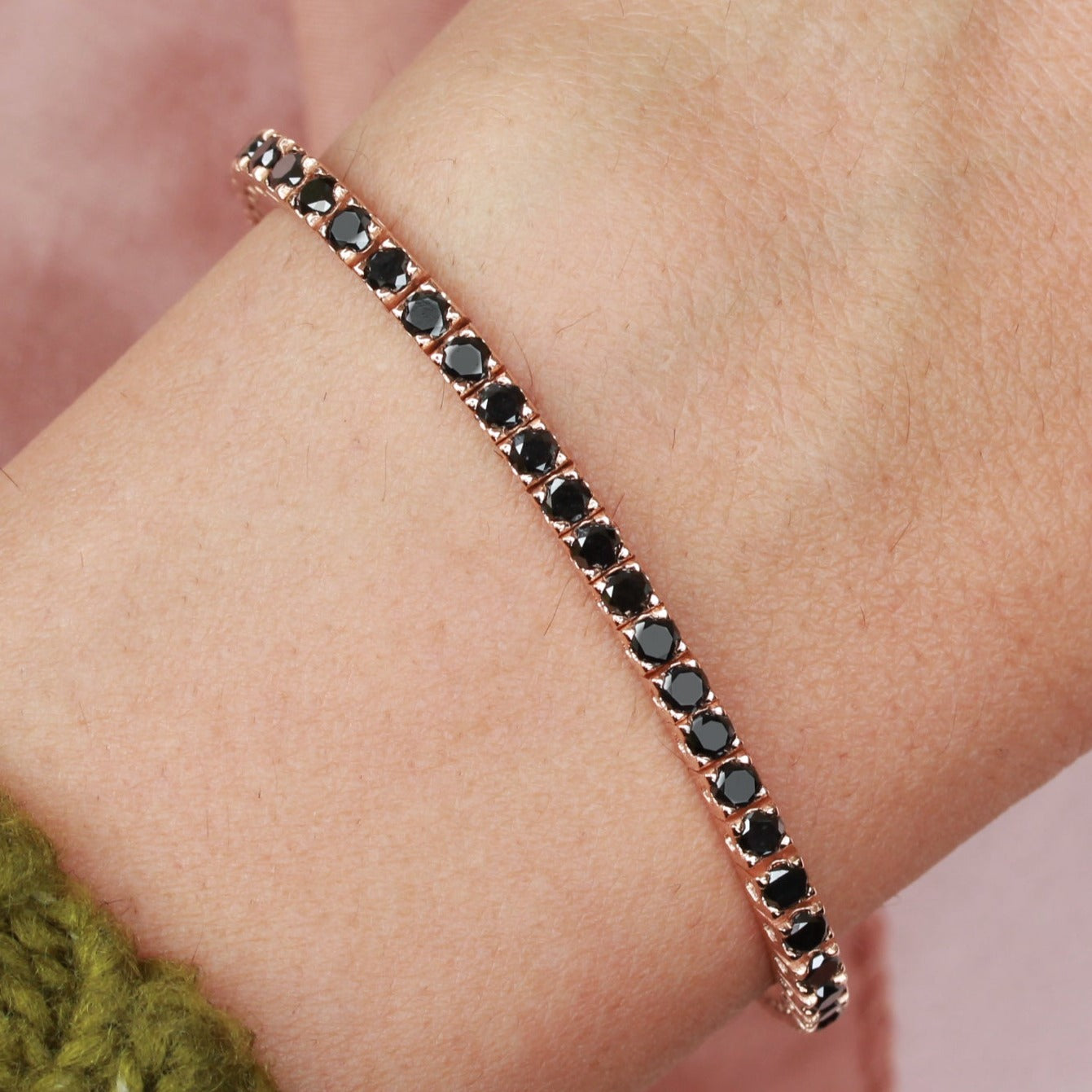 Rose Gold Classic Black Diamond Tennis Bracelet