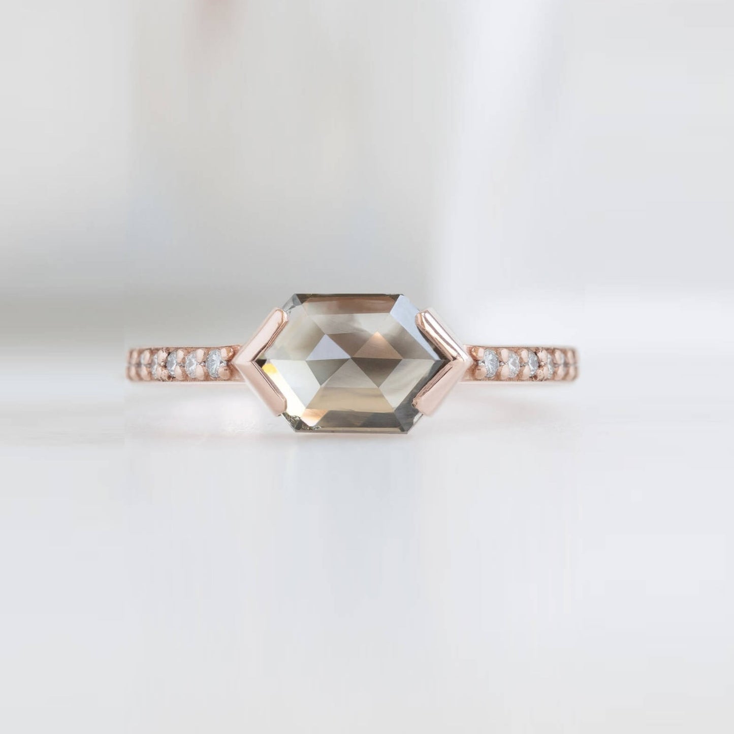 Salt And Pepper Hexagon Cut Diamond Ring