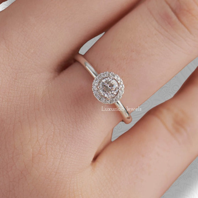 Round Cut Lab Grown Diamond Hidden Halo Ring