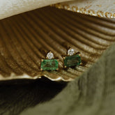 1.20 CT Green Colored Emerald Cut Stud Earrings
