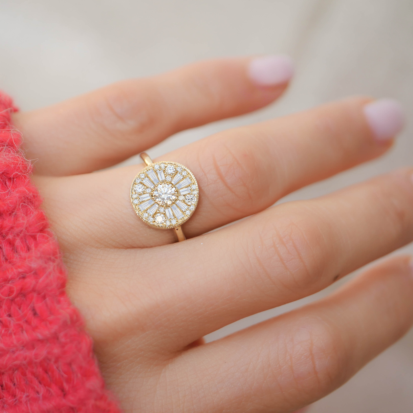 Straight Baguette And Round Cut Cluster Bridal Ring