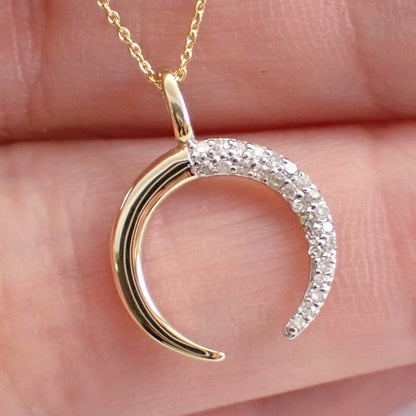 14k Round Cut Crescent Moon Pendant