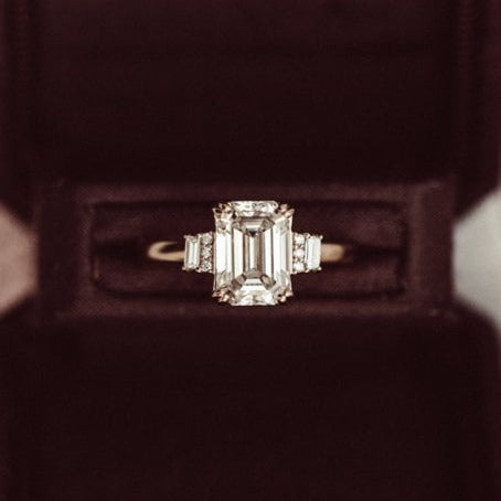 Emerald Cut Double Prong  Diamond Ring