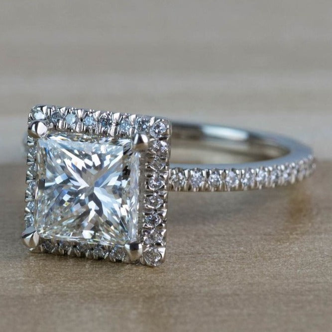 10K Princess Cut Hidden Halo Engagement Ring