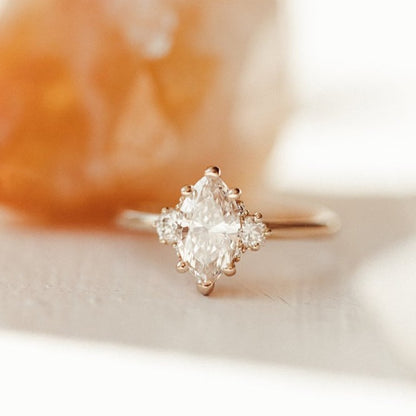 Marquise Three Stone Moissanite Engagement Ring