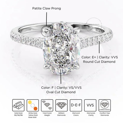 Oval Cut Diamond Hidden Halo Cathedral Ring