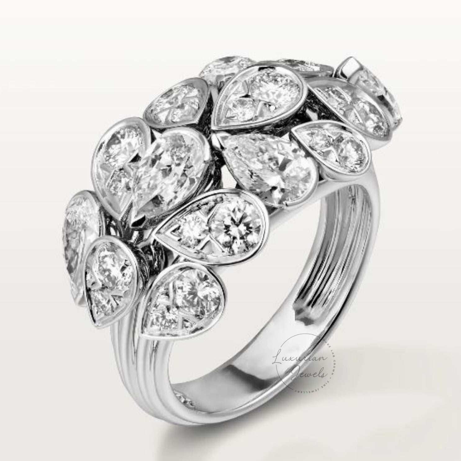 Cluster Diamond Broad Bridal Ring