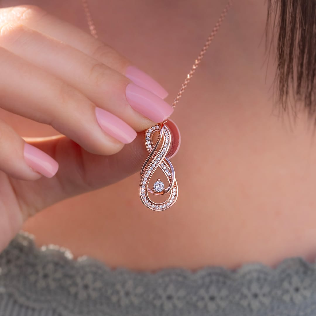 14K Double Infinity Round Cut Diamond Necklace