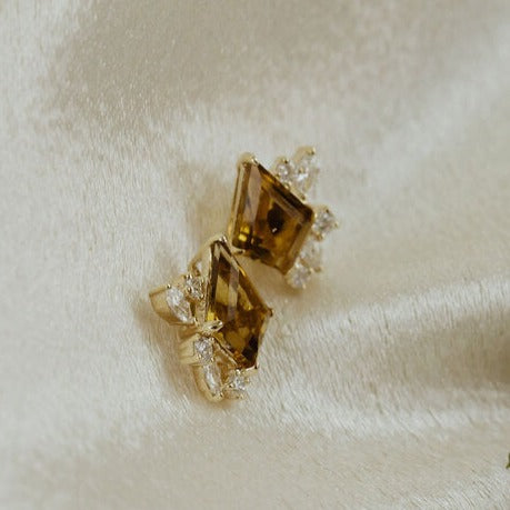1.36  CT Kite Cut Brown Colored Diamond Stud Earrings