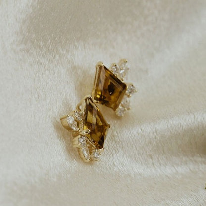1.36  CT Kite Cut Brown Colored Diamond Stud Earrings
