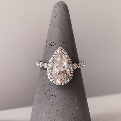10k Pear Shaped Moissanite Ring With Halo