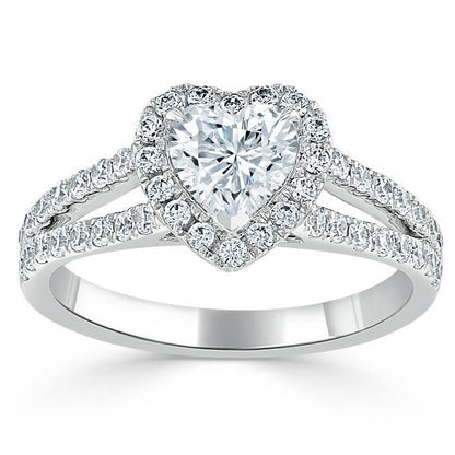 Heart Cut Lab Made Split Shank Pave Engagement Ring