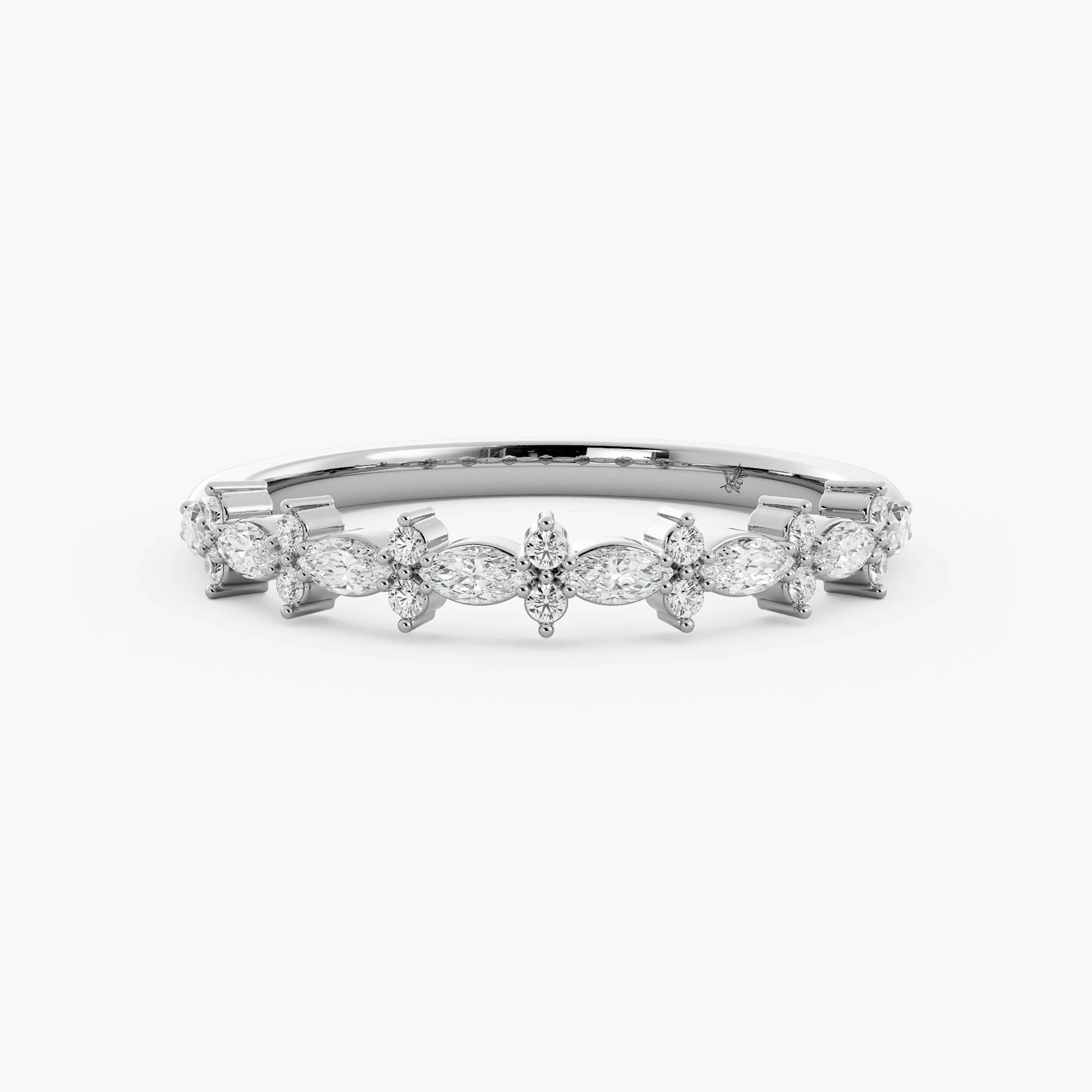 Alternating Marquise Round Diamond Ring in White Gold