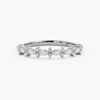 Alternating Marquise Round Diamond Ring in White Gold