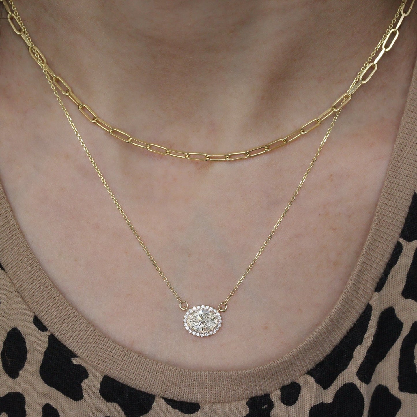 Oval Cut Moissanite Necklace in 14k Gold