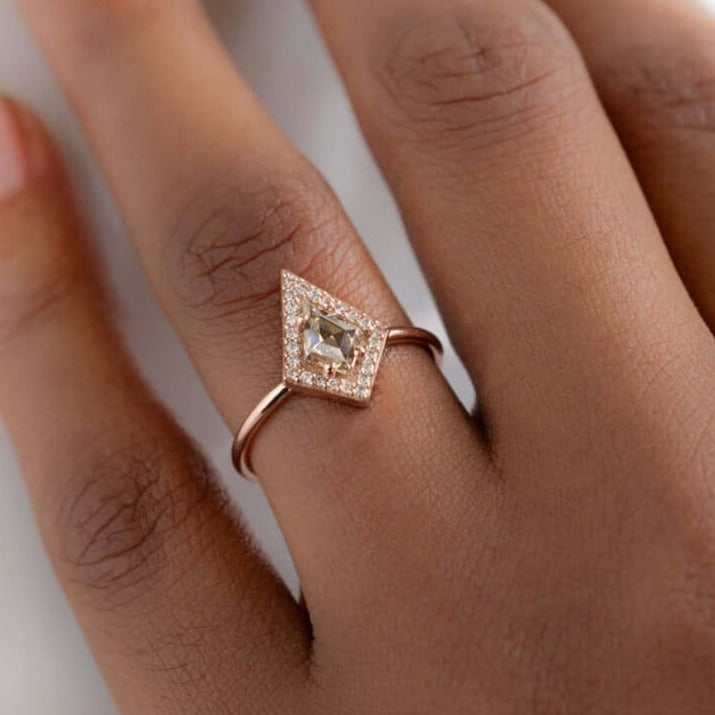 Kite Shaped Salt And Pepper Diamond Ring