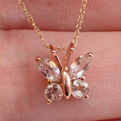 18K Morganite And Diamond Butterfly Pendant