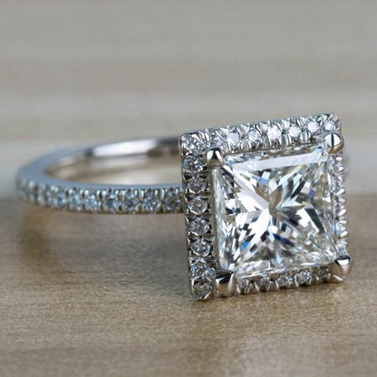 10K Princess Cut Hidden Halo Engagement Ring